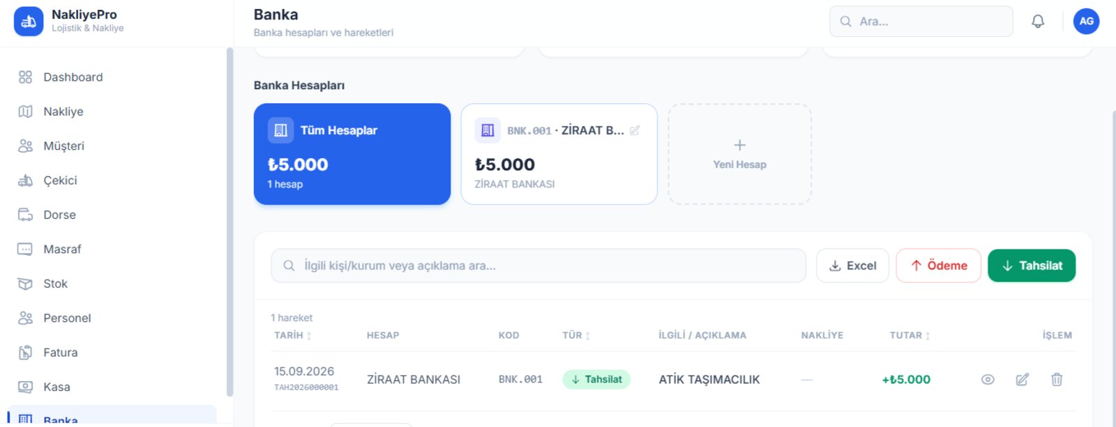 NakliyePro Banka ekranı